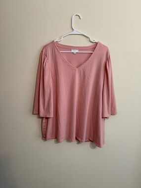 J Jill Women's V-Neck 3/4 Sleeve Top - Dusty Pink XL